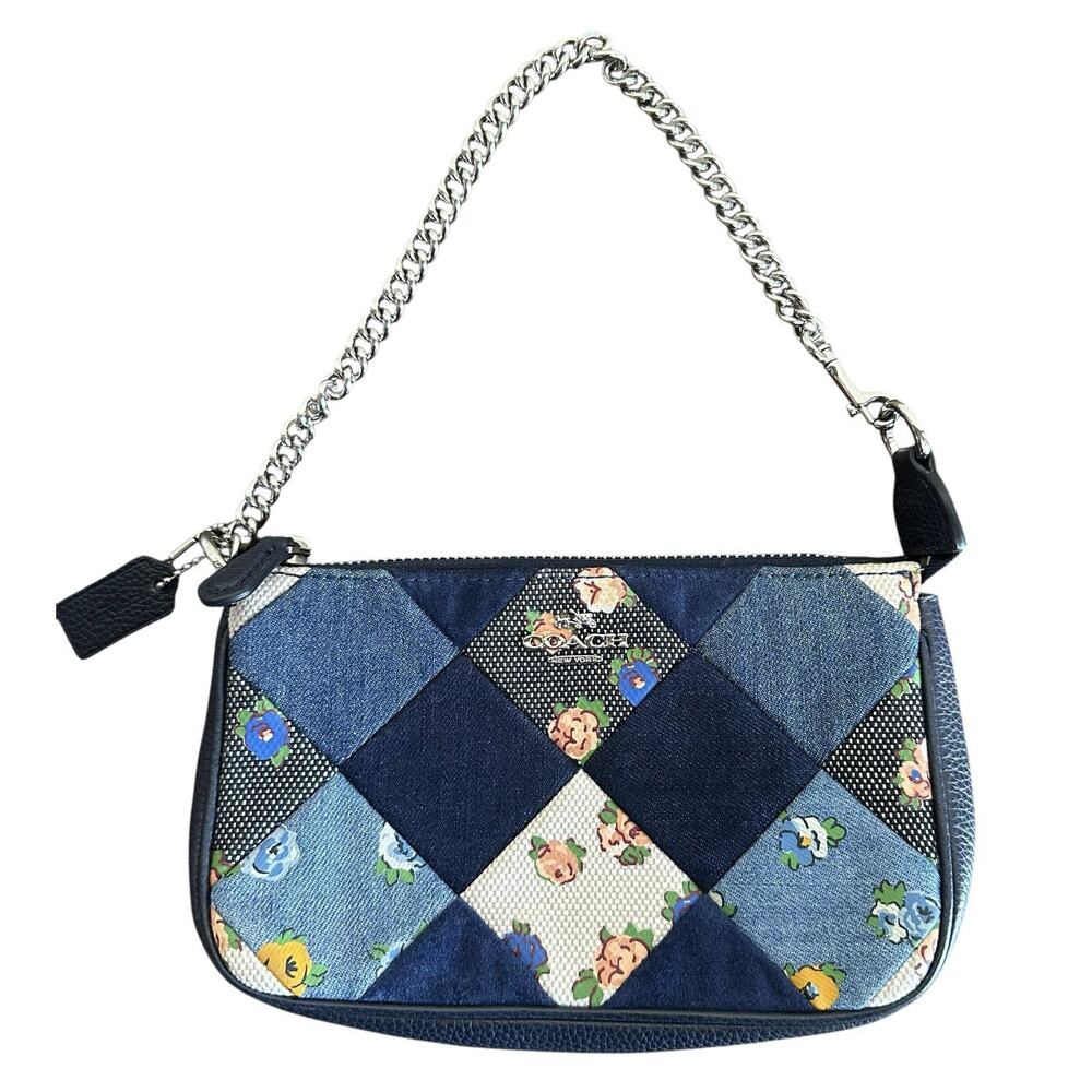 Coach Blue Denim Floral Patchwork Nolita 19 Mini Purse Bag